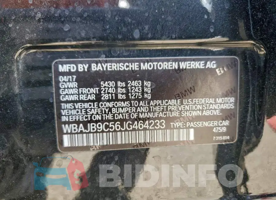WBAJB9C56JG464233 Photo# 12