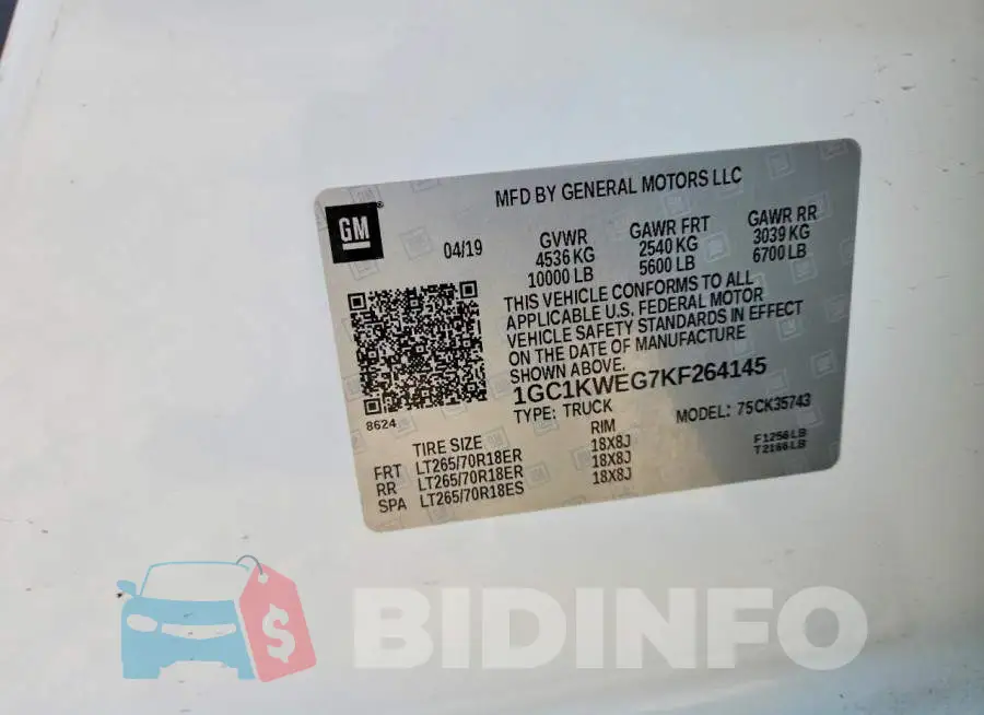 1GC1KWEG7KF264145 Photo# 12
