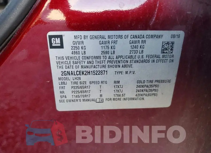 2GNALCEK2H1522871 Photo# 12