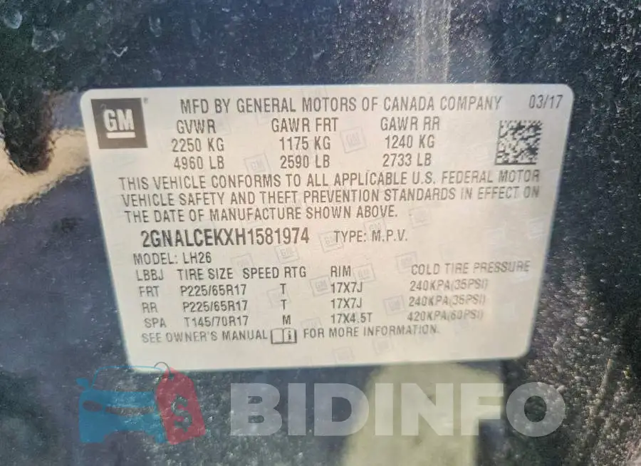 2GNALCEKXH1581974 Photo# 13