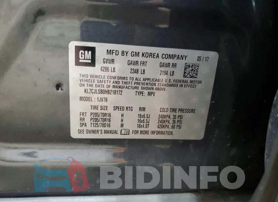 KL7CJLSB0HB218172 Photo# 13