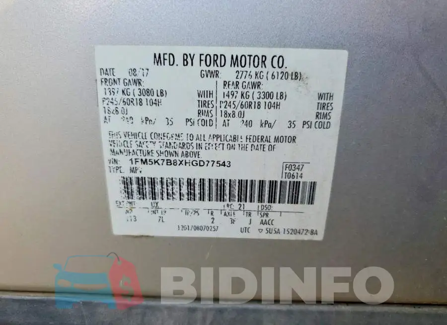 1FM5K7B8XHGD77543 Photo# 13
