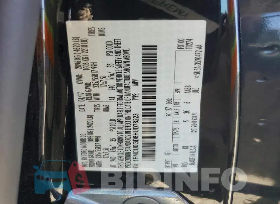 1FMCU0GD8HUD78223 Photo# 14