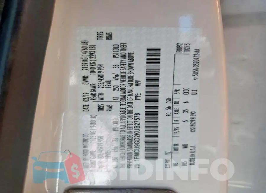1FMCU9GD2KUB27578 Photo# 12