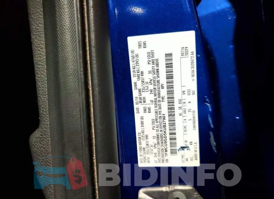 1FMCU9GD5KUB27901 Photo# 13