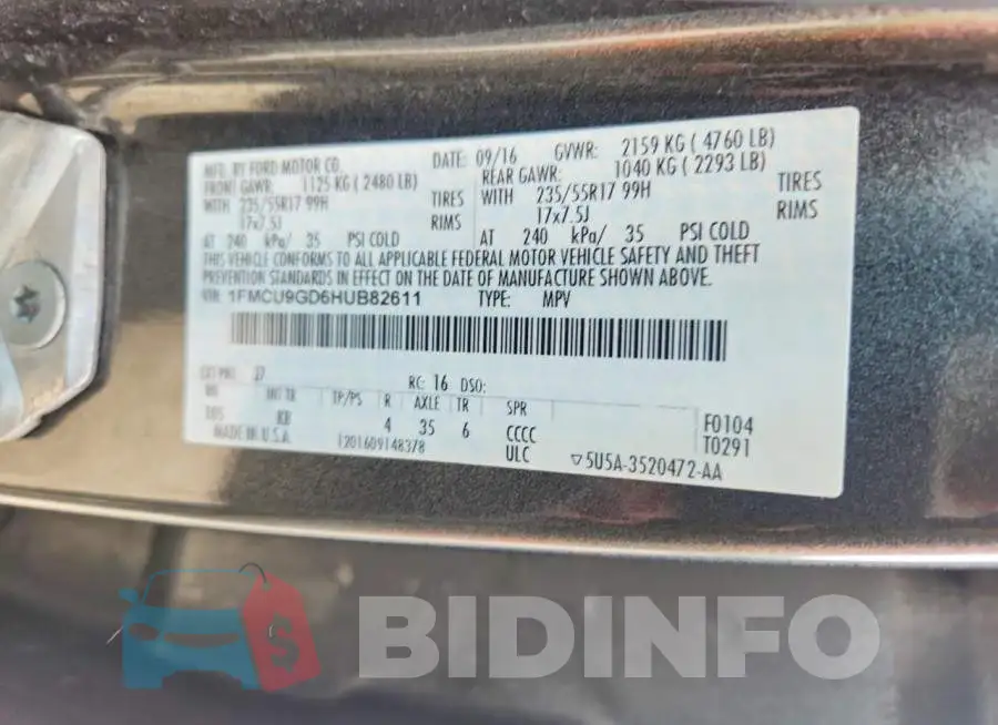 1FMCU9GD6HUB82611 Photo# 14