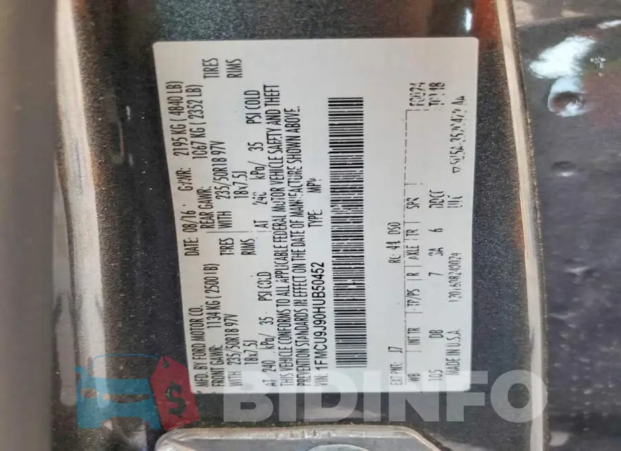 1FMCU9J90HUB50452 Photo# 13