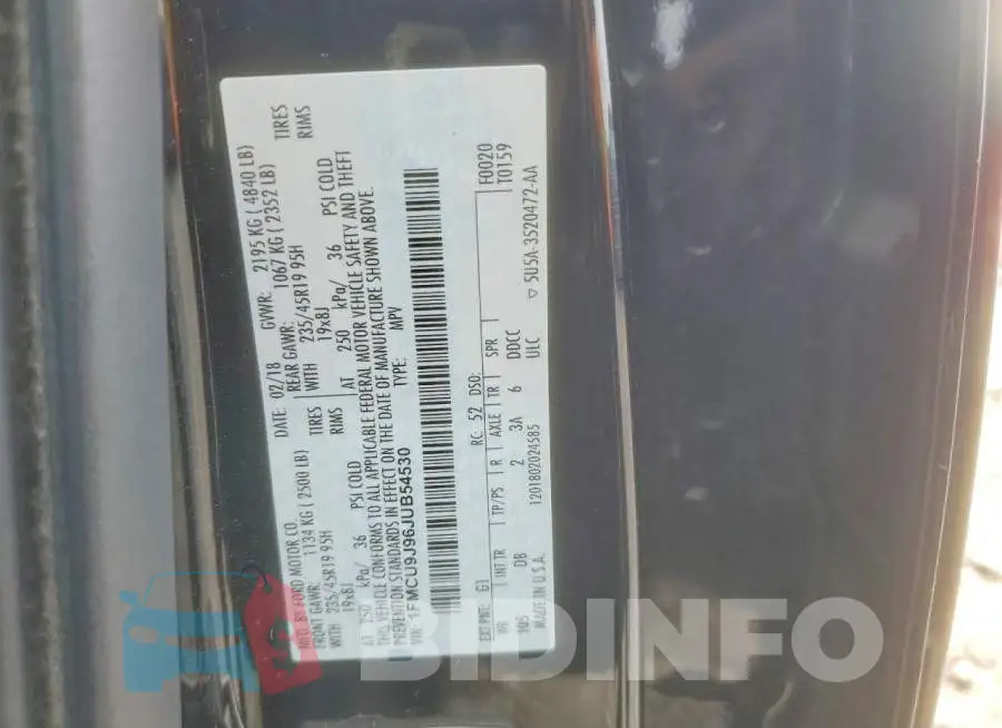 1FMCU9J96JUB54530 Photo# 13