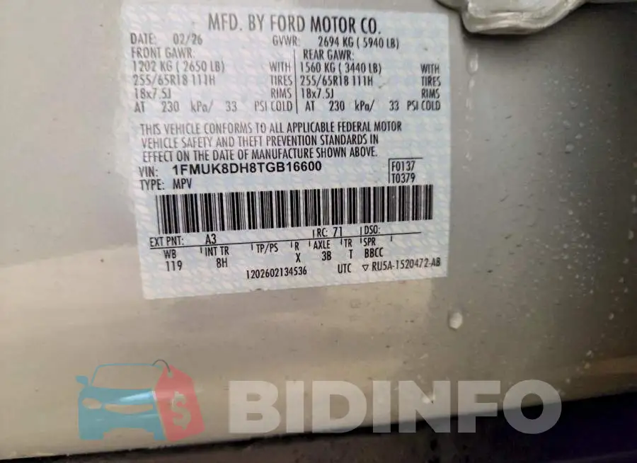 1FMUK8DH8TGB16600 Photo# 13