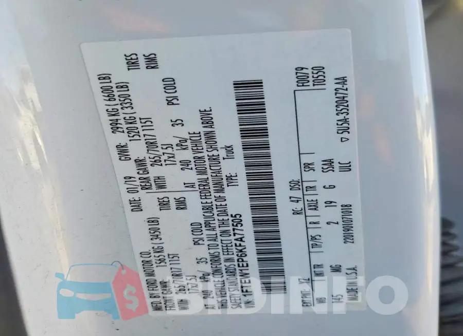 1FTEW1EP6KFA77505 Photo# 12