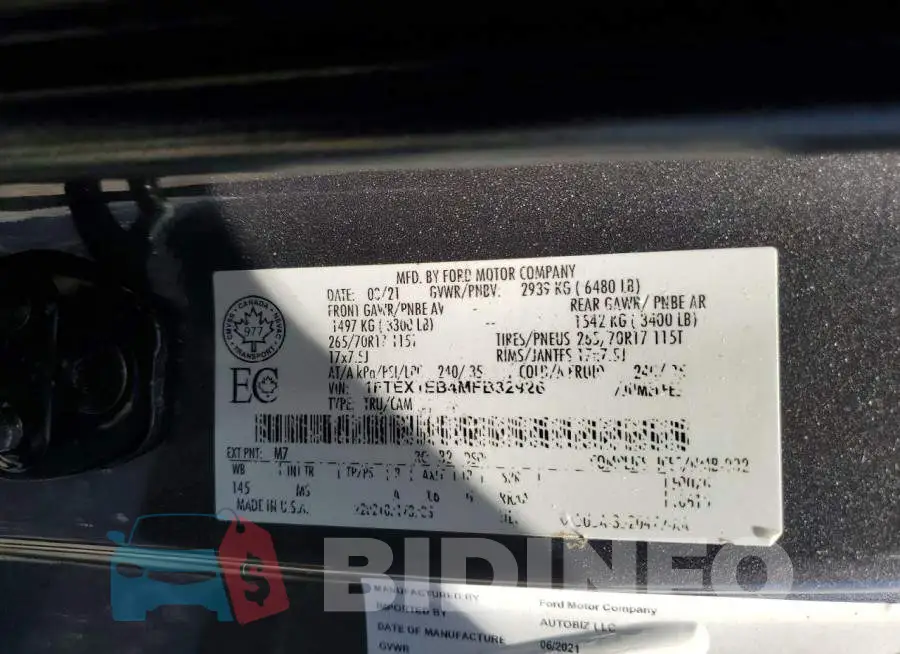 1FTEX1EB4MFB32926 Photo# 12