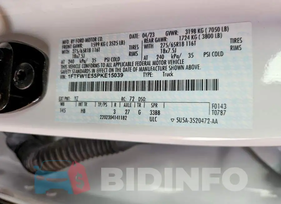 1FTFW1E55PKE15039 Photo# 12