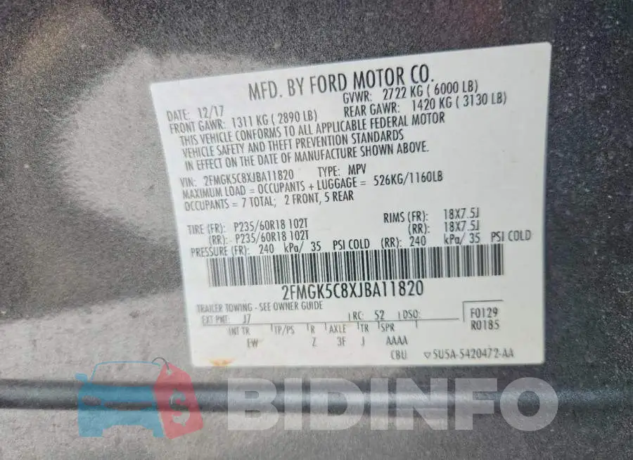 2FMGK5C8XJBA11820 Photo# 14
