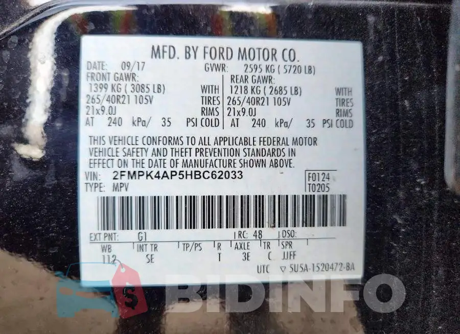 2FMPK4AP5HBC62033 Photo# 14