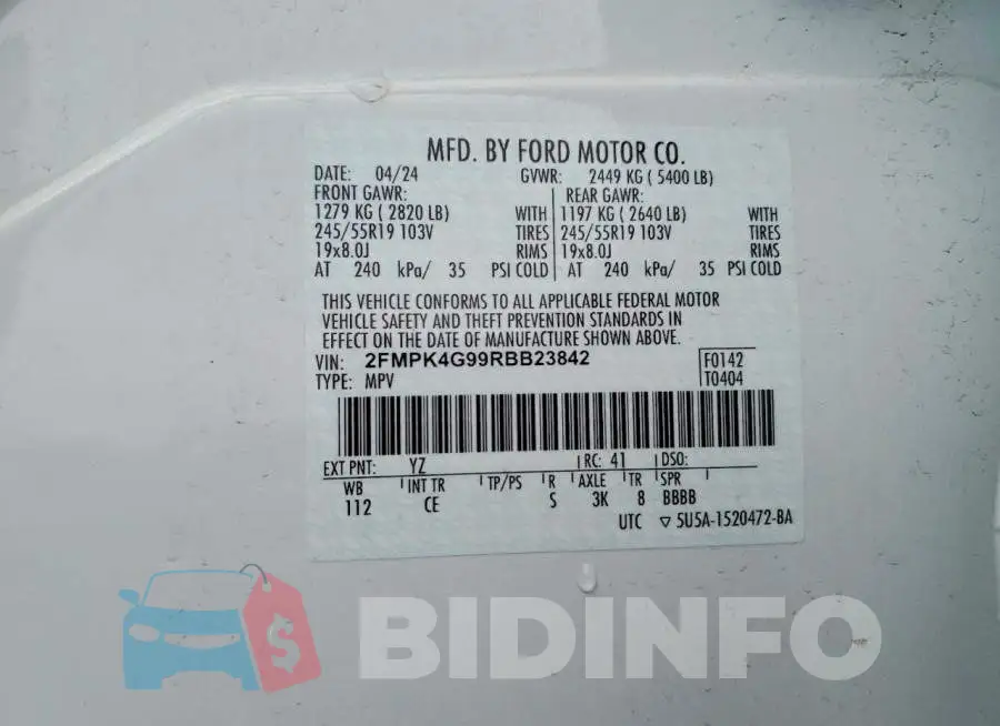 2FMPK4G99RBB23842 Photo# 13