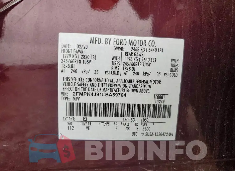 2FMPK4J91LBA59764 Photo# 12
