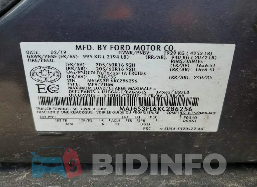 MAJ6S3FL6KC286256 Photo# 12
