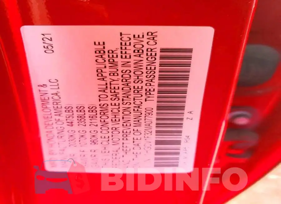 1HGCV1F32MA077900 Photo# 12