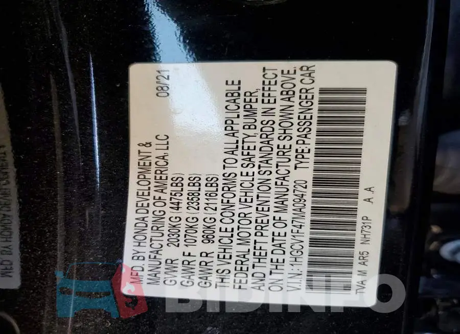 1HGCV1F47MA094720 Photo# 12