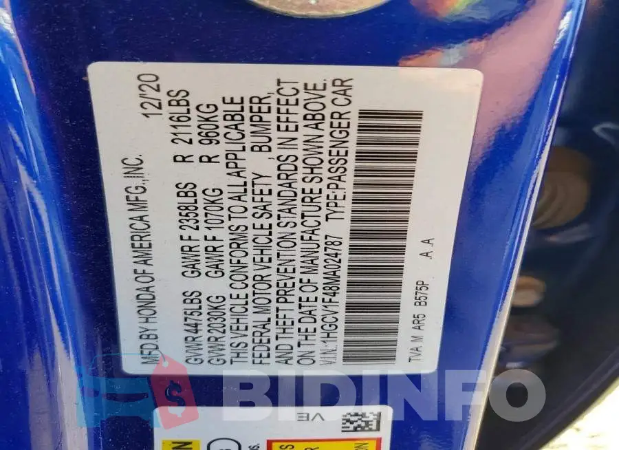1HGCV1F48MA024787 Photo# 12