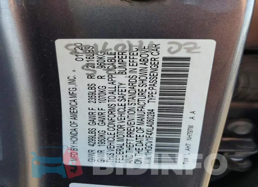 1HGCV1F4XLA060284 Photo# 12