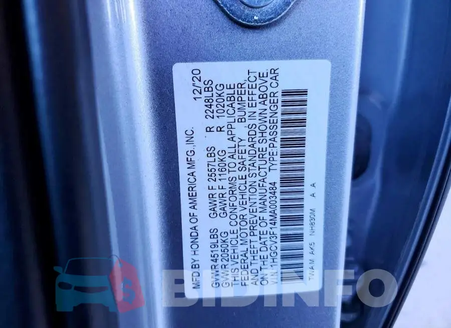 1HGCV3F14MA003484 Photo# 12