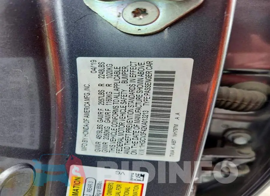 1HGCV3F42KA013213 Photo# 13