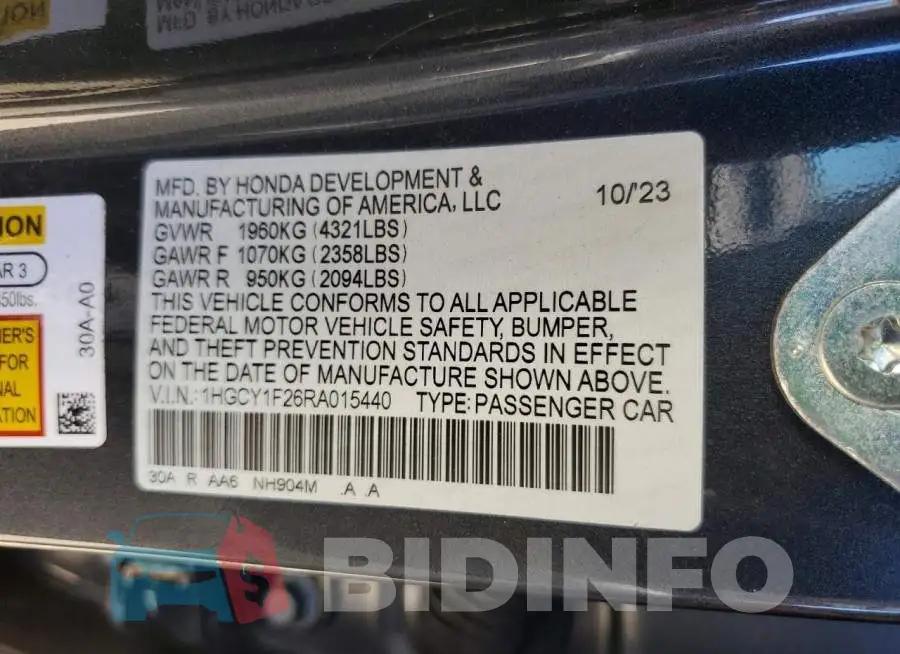 1HGCY1F26RA015440 Photo# 12
