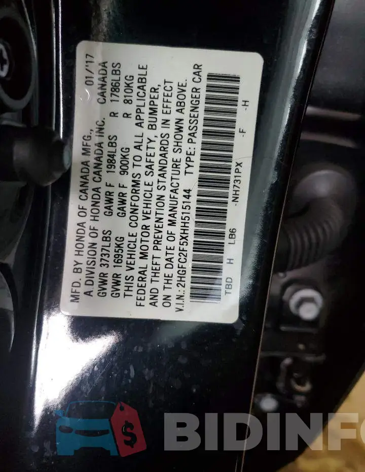 2HGFC2F5XHH515144 Photo# 12