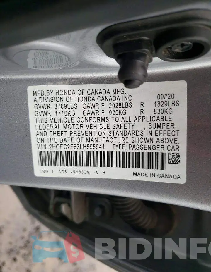 2HGFC2F83LH595941 Photo# 12