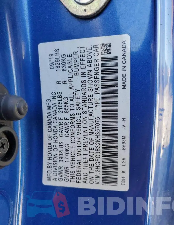2HGFC3B32KH357075 Photo# 12