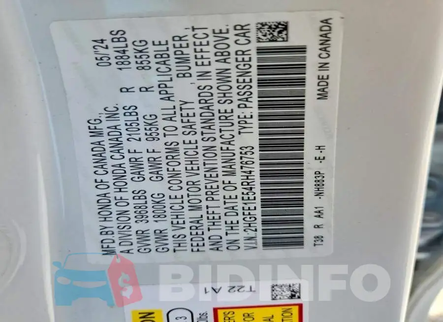 2HGFE1E54RH476753 Photo# 13