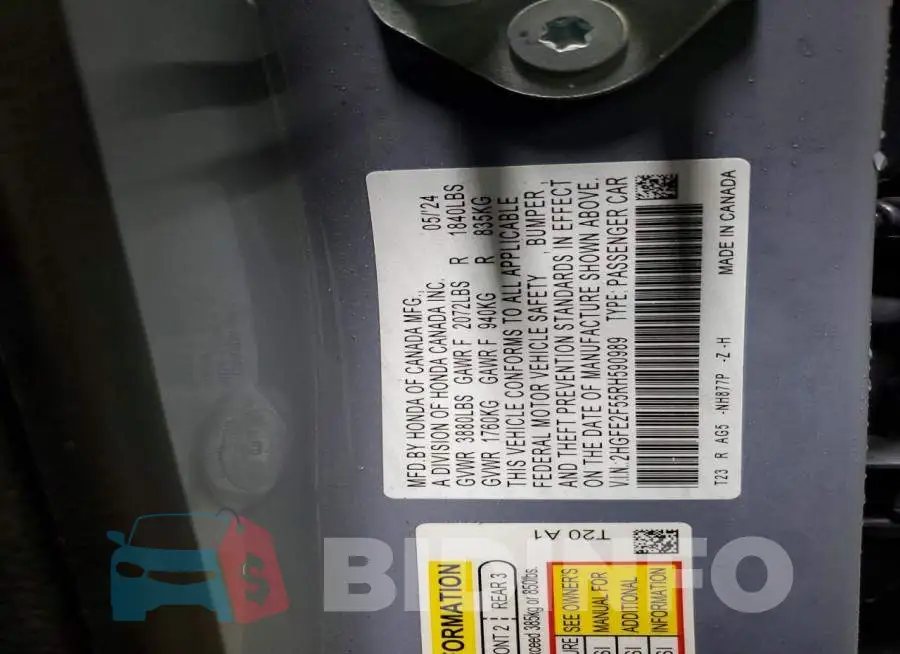 2HGFE2F55RH590989 Photo# 12