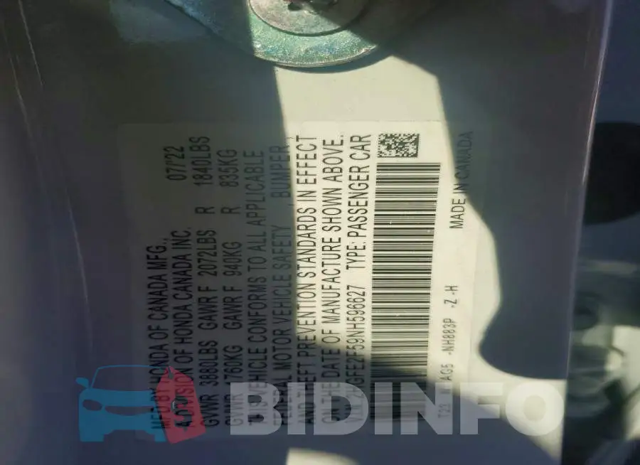 2HGFE2F59NH596627 Photo# 12