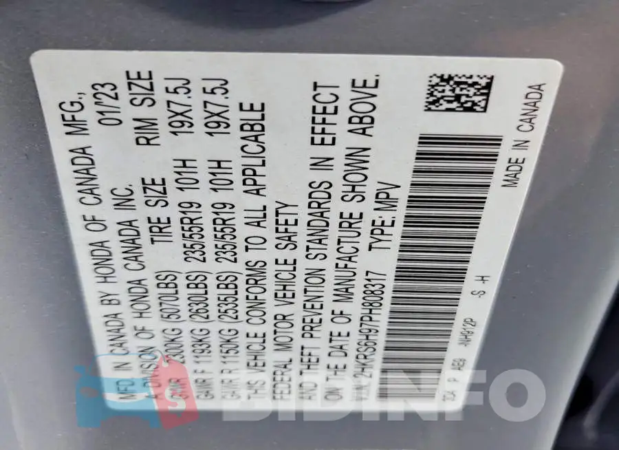 2HKRS6H97PH808317 Photo# 12