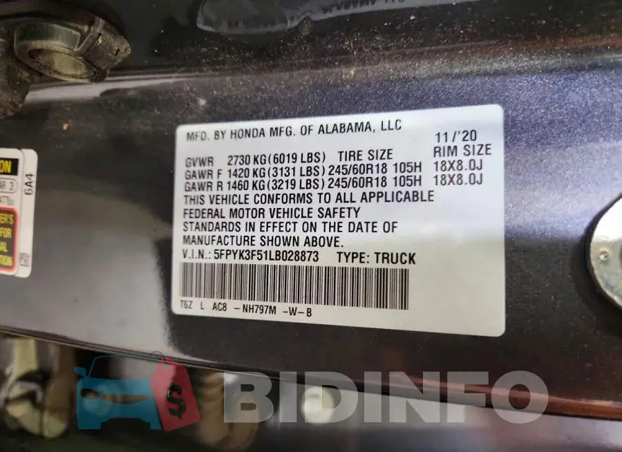5FPYK3F51LB028873 Photo# 12