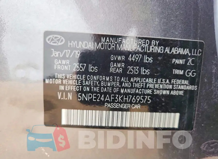 5NPE24AF3KH769575 Photo# 13