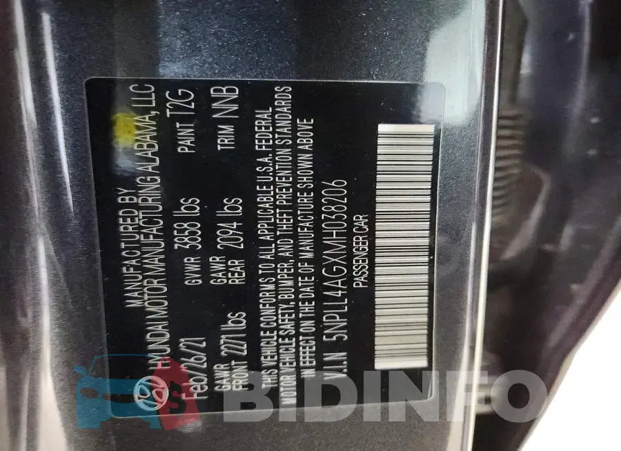 5NPLL4AGXMH038206 Photo# 12
