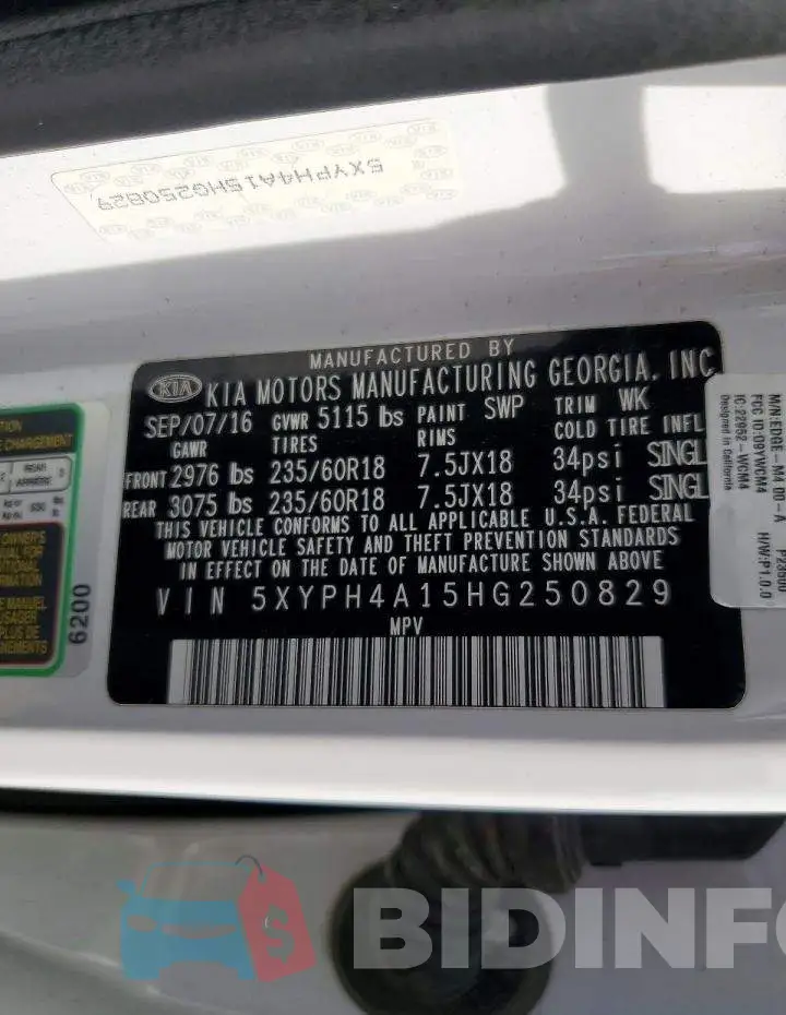 5XYPH4A15HG250829 Photo# 12