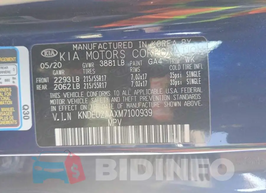 KNDEU2AAXM7100939 Photo# 14