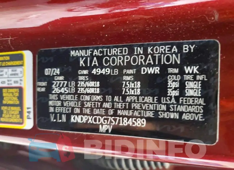 KNDPXCDG7S7184589 Photo# 13