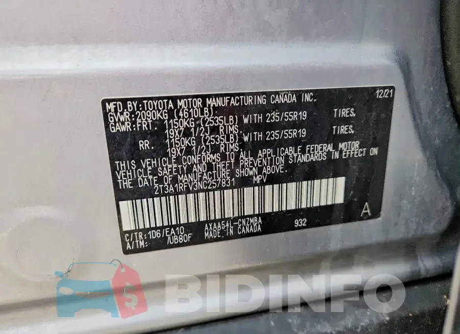 2T3A1RFV3NC257831 Photo# 13