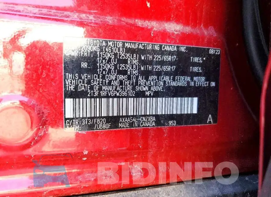 2T3F1RFV6PW396102 Photo# 12