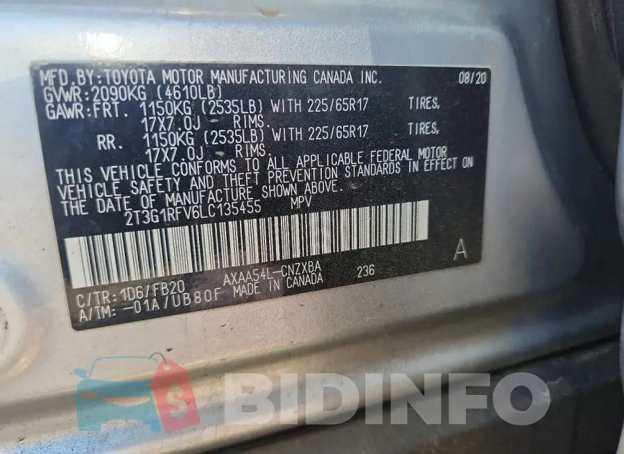 2T3G1RFV6LC135455 Photo# 12