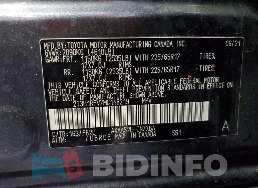 2T3H1RFV7MC148219 Photo# 13