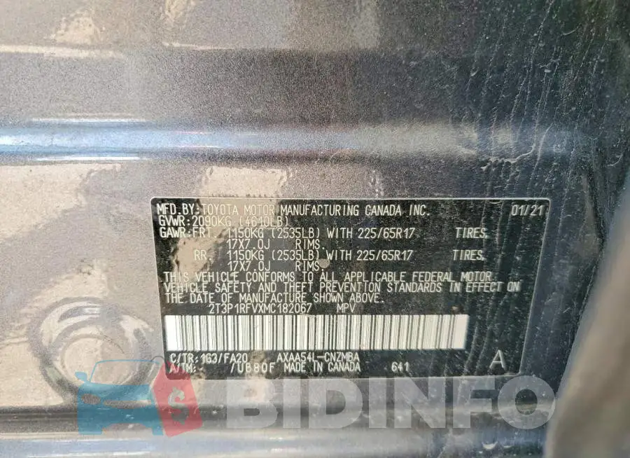 2T3P1RFVXMC182067 Photo# 13