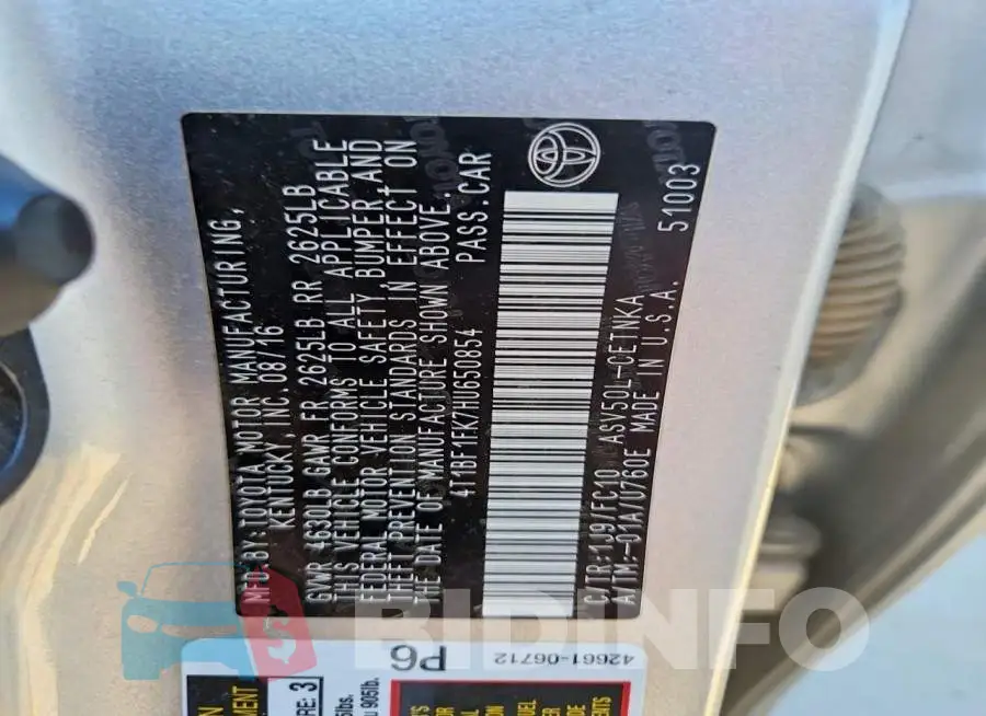 4T1BF1FK7HU650854 Photo# 12