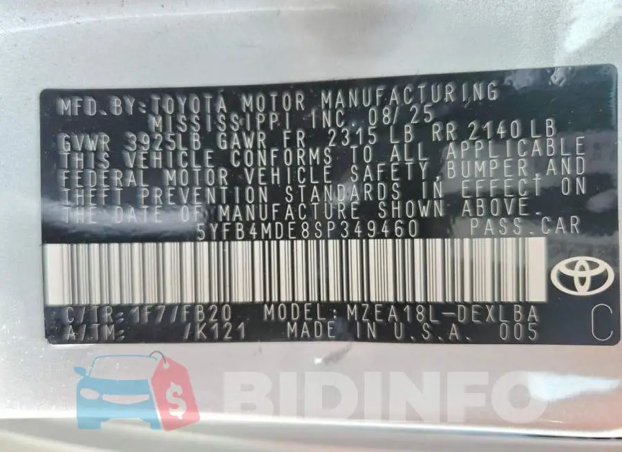 5YFB4MDE8SP349460 Photo# 12