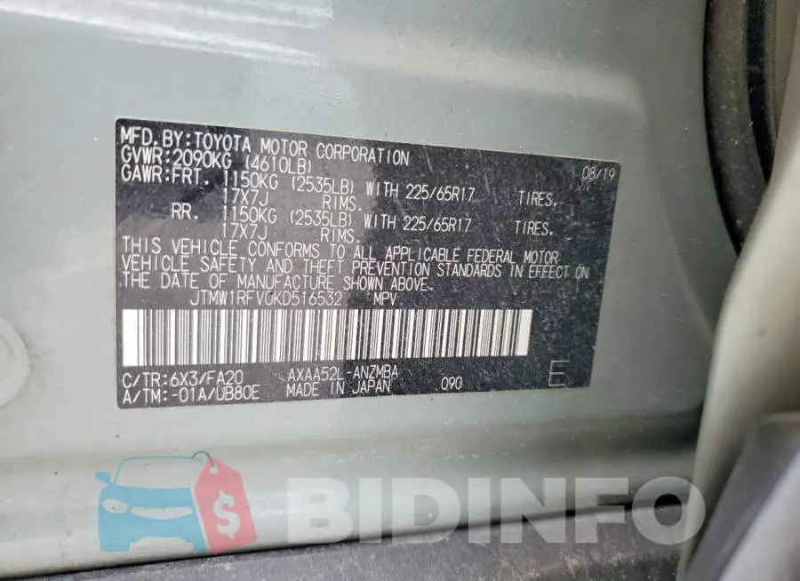 JTMW1RFV0KD516532 Photo# 13