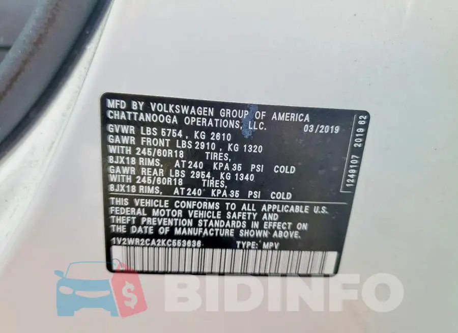 1V2WR2CA2KC553636 Photo# 13